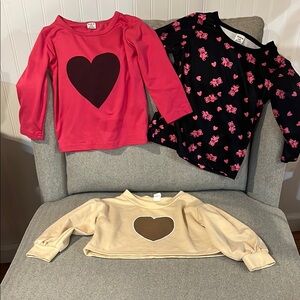 Shein Heart Design Kids Tops and Teddy Bears 3 Tops Bundle Cream, Black and Pink